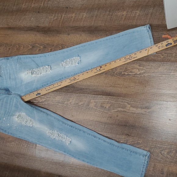 GORGOUS LUXE BEDAZZELDED&TRASHED/RIPPED UP TORN UP DESTROYED JEANS SZ 27 - Picture 9 of 12